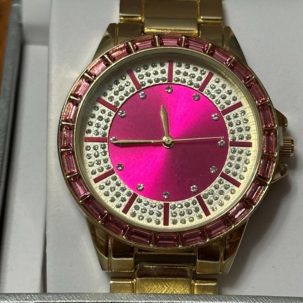New INC Gold Tone Stainless Pink Dial Women's Watch in Box